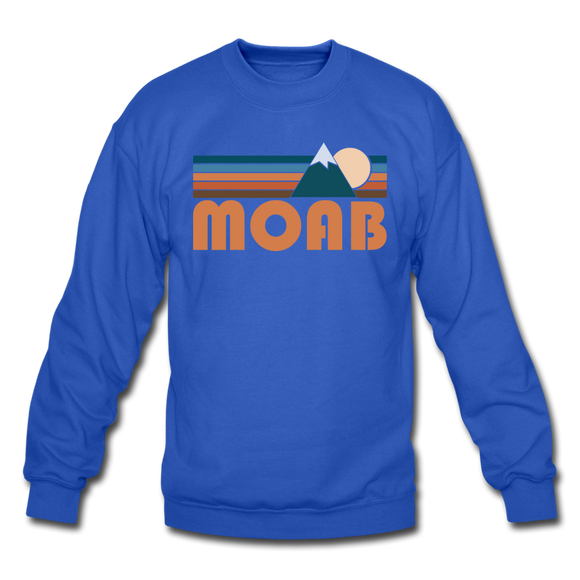 Moab, Utah Sweatshirt - Retro Mountain Moab Crewneck Sweatshirt - royal blue