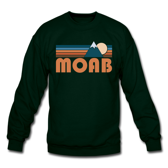 Moab, Utah Sweatshirt - Retro Mountain Moab Crewneck Sweatshirt - forest green
