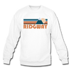 Ridgway, Colorado Sweatshirt - Retro Mountain Ridgway Crewneck Sweatshirt - white