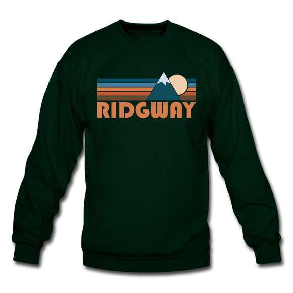 Ridgway, Colorado Sweatshirt - Retro Mountain Ridgway Crewneck Sweatshirt - forest green