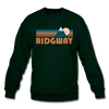 Ridgway, Colorado Sweatshirt - Retro Mountain Ridgway Crewneck Sweatshirt - forest green