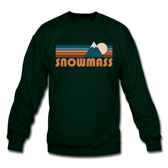 Snowmass, Colorado Sweatshirt - Retro Mountain Snowmass Crewneck Sweatshirt - forest green