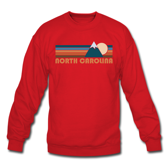 North Carolina Sweatshirt - Retro Mountain North Carolina Crewneck Sweatshirt - red