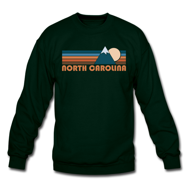 North Carolina Sweatshirt - Retro Mountain North Carolina Crewneck Sweatshirt - forest green