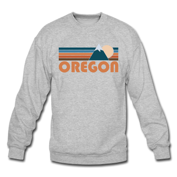 Oregon Sweatshirt - Retro Mountain Oregon Crewneck Sweatshirt - heather gray