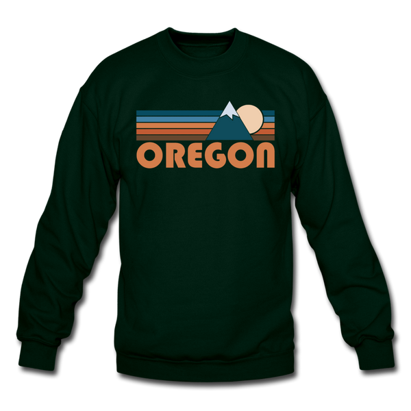 Oregon Sweatshirt - Retro Mountain Oregon Crewneck Sweatshirt - forest green