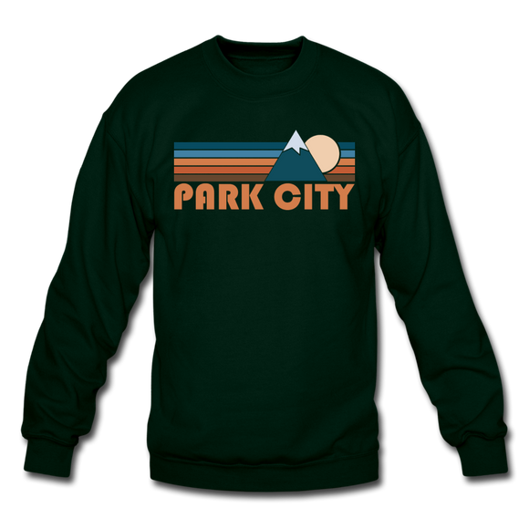 Park City, Utah Sweatshirt - Retro Mountain Park City Crewneck Sweatshirt - forest green