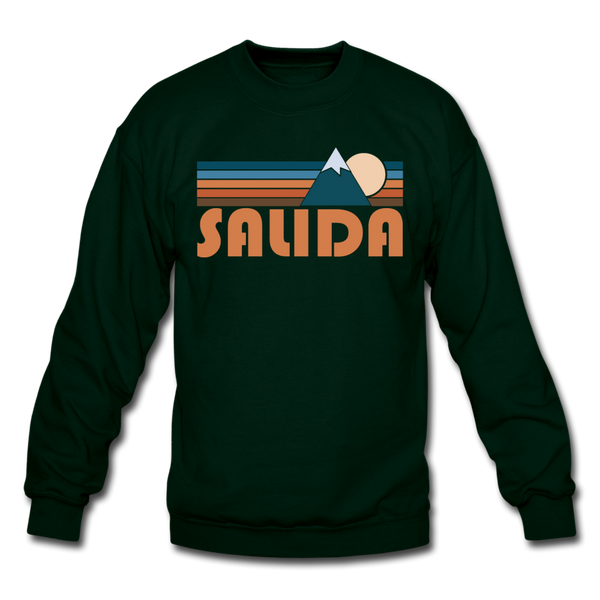 Salida, Colorado Sweatshirt - Retro Mountain Salida Crewneck Sweatshirt - forest green