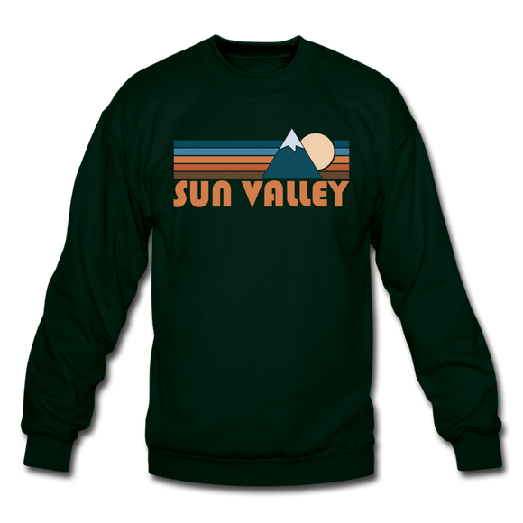 Sun Valley, Idaho Sweatshirt - Retro Mountain Sun Valley Crewneck Sweatshirt - forest green
