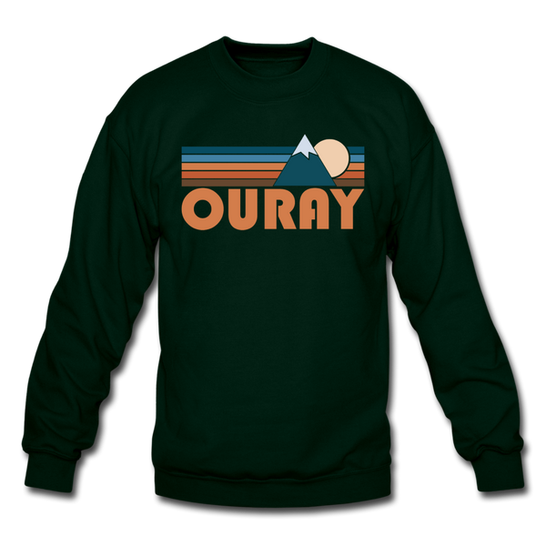 Ouray, Colorado Sweatshirt - Retro Mountain Ouray Crewneck Sweatshirt - forest green