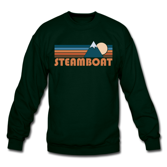 Steamboat, Colorado Sweatshirt - Retro Mountain Steamboat Crewneck Sweatshirt - forest green