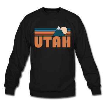 Utah Sweatshirt - Retro Mountain Utah Crewneck Sweatshirt - black