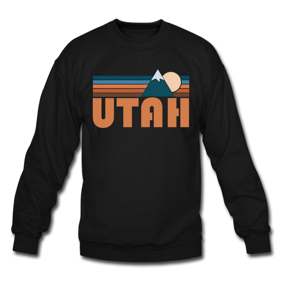 Utah Sweatshirt - Retro Mountain Utah Crewneck Sweatshirt - black