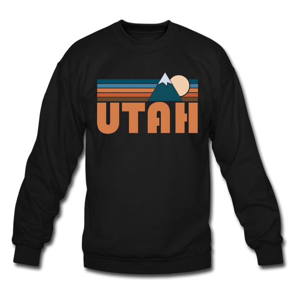 Utah Sweatshirt - Retro Mountain Utah Crewneck Sweatshirt - black