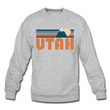 Utah Sweatshirt - Retro Mountain Utah Crewneck Sweatshirt - heather gray