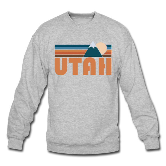 Utah Sweatshirt - Retro Mountain Utah Crewneck Sweatshirt - heather gray