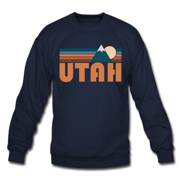 Utah Sweatshirt - Retro Mountain Utah Crewneck Sweatshirt - navy