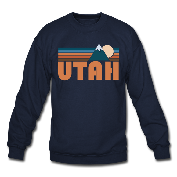 Utah Sweatshirt - Retro Mountain Utah Crewneck Sweatshirt - navy