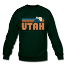 Utah Sweatshirt - Retro Mountain Utah Crewneck Sweatshirt - forest green