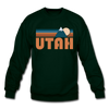 Utah Sweatshirt - Retro Mountain Utah Crewneck Sweatshirt - forest green