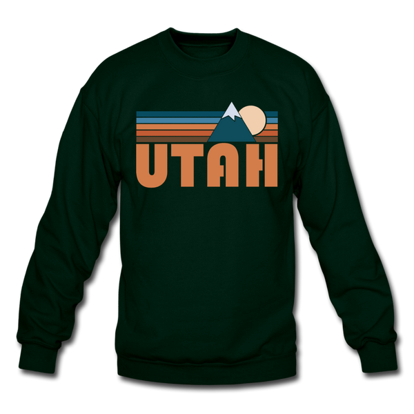 Utah Sweatshirt - Retro Mountain Utah Crewneck Sweatshirt - forest green