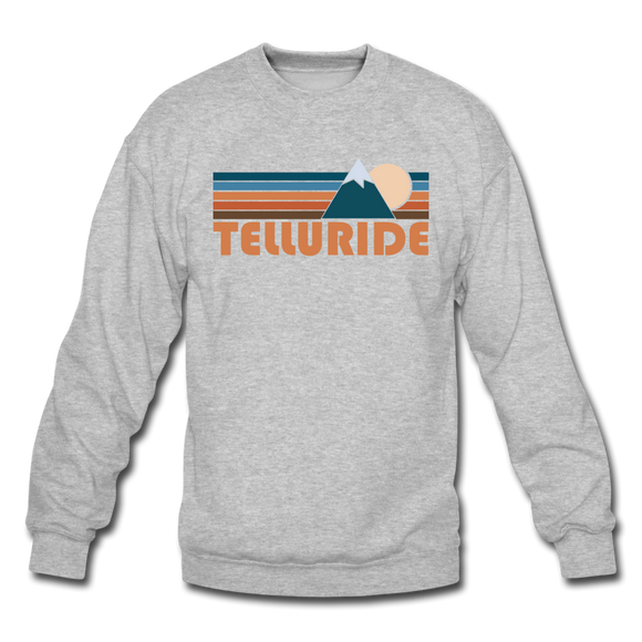 Telluride, Colorado Sweatshirt - Retro Mountain Telluride Crewneck Sweatshirt - heather gray
