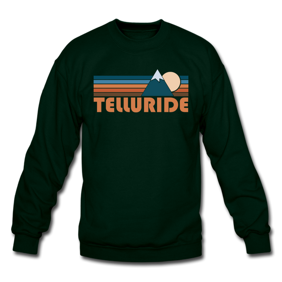 Telluride, Colorado Sweatshirt - Retro Mountain Telluride Crewneck Sweatshirt - forest green