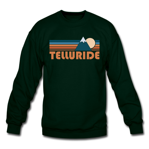 Telluride, Colorado Sweatshirt - Retro Mountain Telluride Crewneck Sweatshirt - forest green