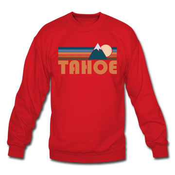 Tahoe, California Sweatshirt - Retro Mountain Tahoe Crewneck Sweatshirt - red