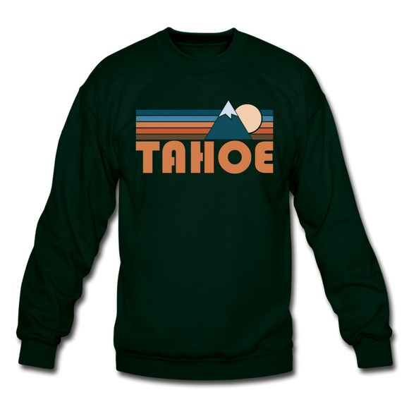 Tahoe, California Sweatshirt - Retro Mountain Tahoe Crewneck Sweatshirt - forest green