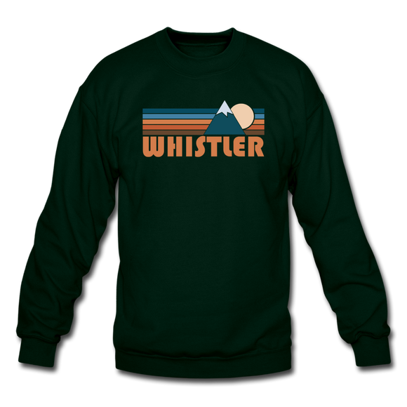 Whistler, Canada Sweatshirt - Retro Mountain Whistler Crewneck Sweatshirt - forest green