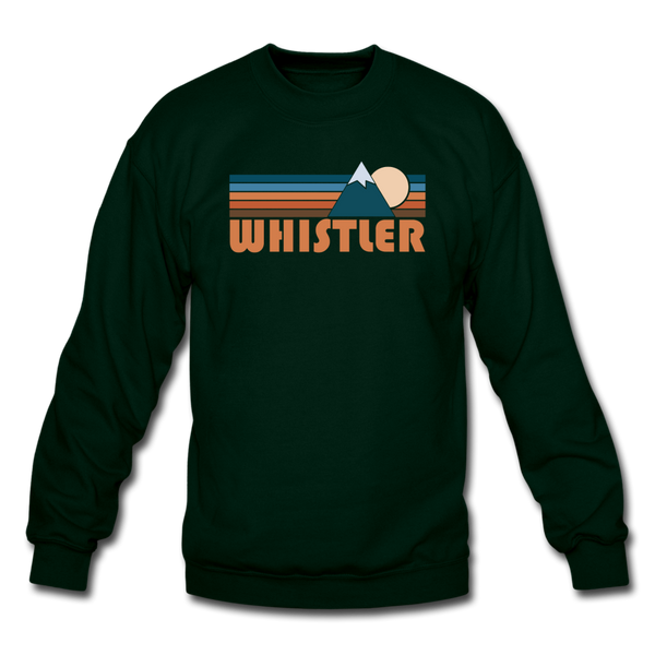 Whistler, Canada Sweatshirt - Retro Mountain Whistler Crewneck Sweatshirt - forest green