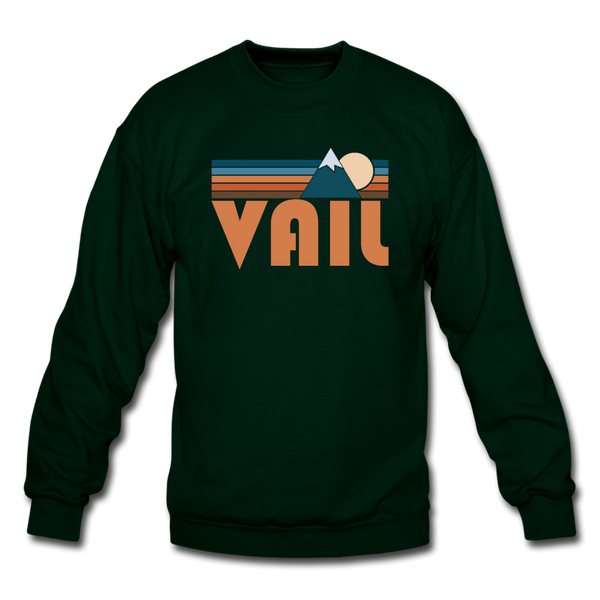 Vail, Colorado Sweatshirt - Retro Mountain Vail Crewneck Sweatshirt - forest green