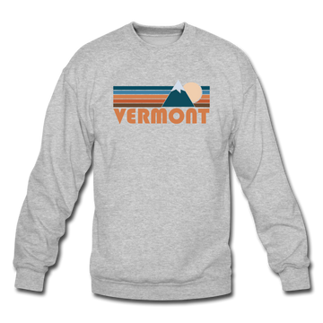 Vermont Sweatshirt - Retro Mountain Vermont Crewneck Sweatshirt - heather gray