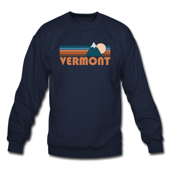 Vermont Sweatshirt - Retro Mountain Vermont Crewneck Sweatshirt - navy