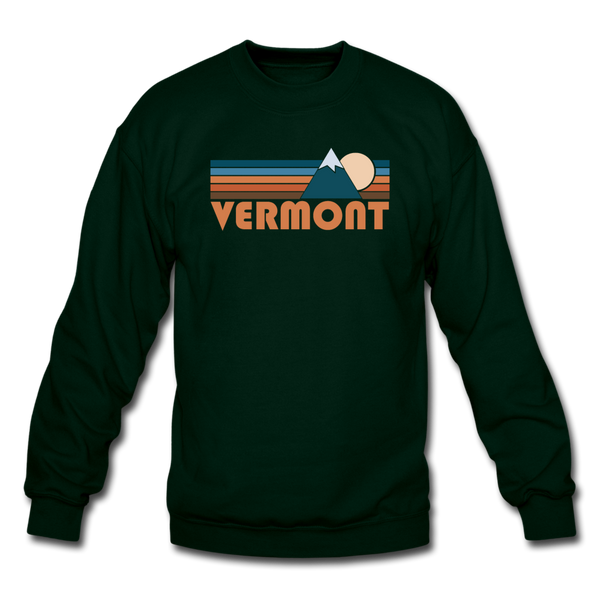 Vermont Sweatshirt - Retro Mountain Vermont Crewneck Sweatshirt - forest green