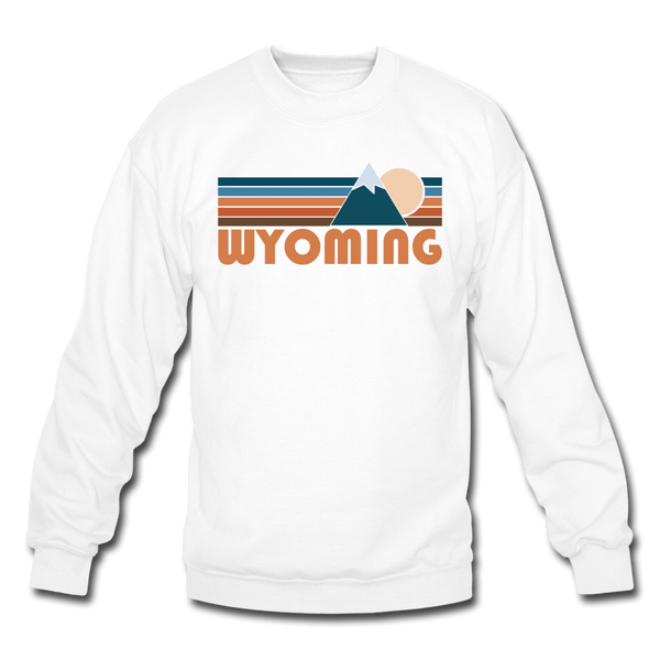 Wyoming Sweatshirt - Retro Mountain Wyoming Crewneck Sweatshirt - white