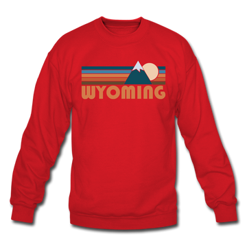 Wyoming Sweatshirt - Retro Mountain Wyoming Crewneck Sweatshirt - red