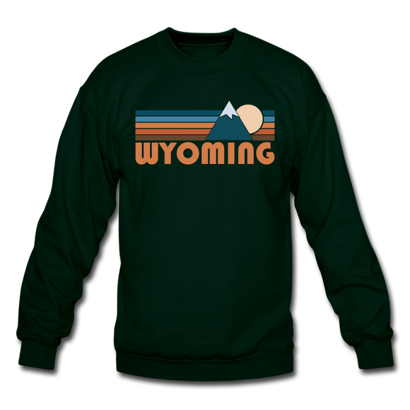 Wyoming Sweatshirt - Retro Mountain Wyoming Crewneck Sweatshirt - forest green