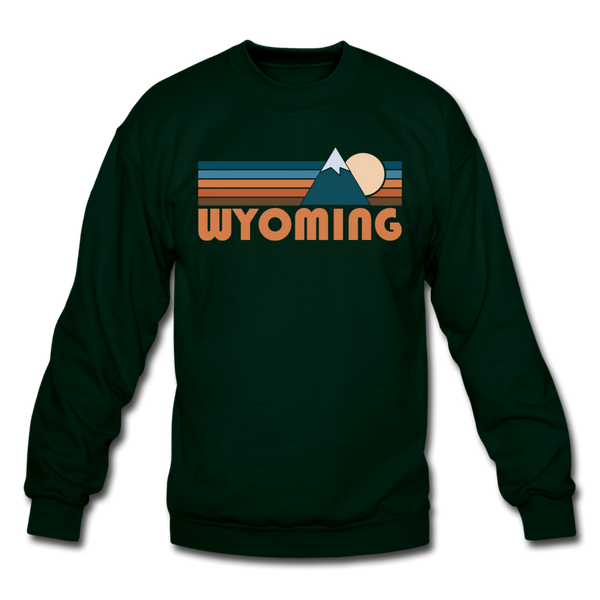 Wyoming Sweatshirt - Retro Mountain Wyoming Crewneck Sweatshirt - forest green