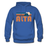 Alta, Utah Hoodie - Retro Mountain Alta Crewneck Hooded Sweatshirt - royal blue