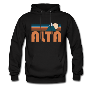 Alta, Utah Hoodie - Retro Mountain Alta Crewneck Hooded Sweatshirt - black