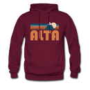 Alta, Utah Hoodie - Retro Mountain Alta Crewneck Hooded Sweatshirt - burgundy