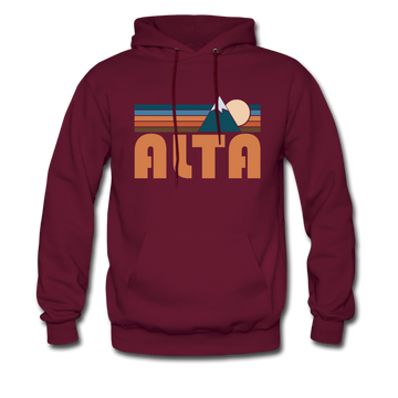 Alta, Utah Hoodie - Retro Mountain Alta Crewneck Hooded Sweatshirt - burgundy