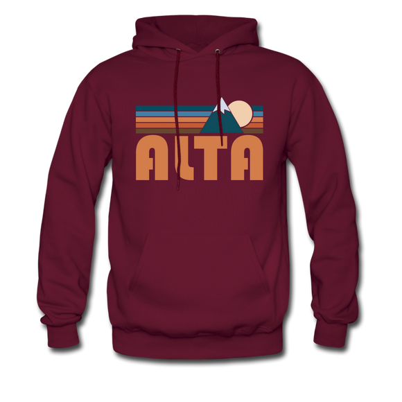 Alta, Utah Hoodie - Retro Mountain Alta Crewneck Hooded Sweatshirt - burgundy