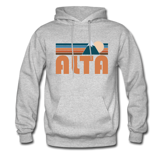 Alta, Utah Hoodie - Retro Mountain Alta Crewneck Hooded Sweatshirt - heather gray
