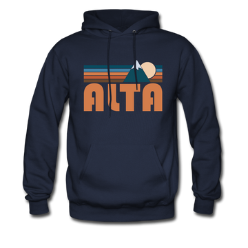 Alta, Utah Hoodie - Retro Mountain Alta Crewneck Hooded Sweatshirt - navy