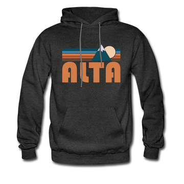 Alta, Utah Hoodie - Retro Mountain Alta Crewneck Hooded Sweatshirt - charcoal gray