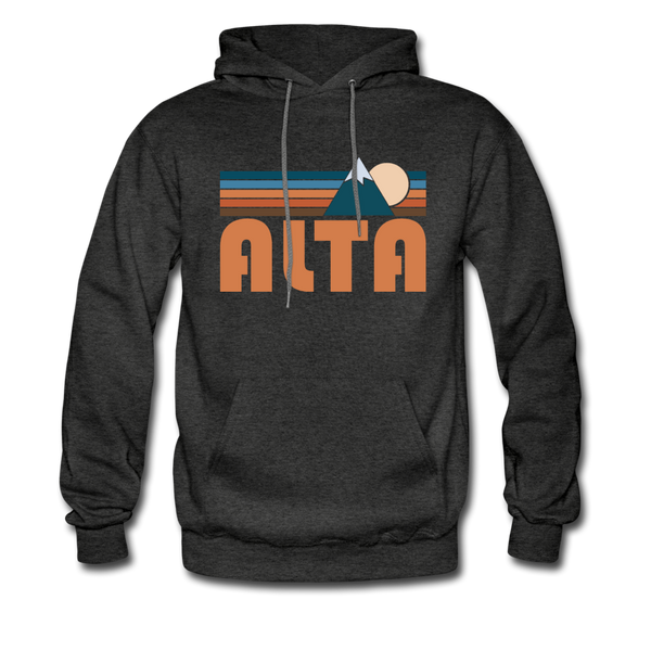 Alta, Utah Hoodie - Retro Mountain Alta Crewneck Hooded Sweatshirt - charcoal gray