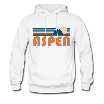 Aspen, Colorado Hoodie - Retro Mountain Aspen Crewneck Hooded Sweatshirt - white